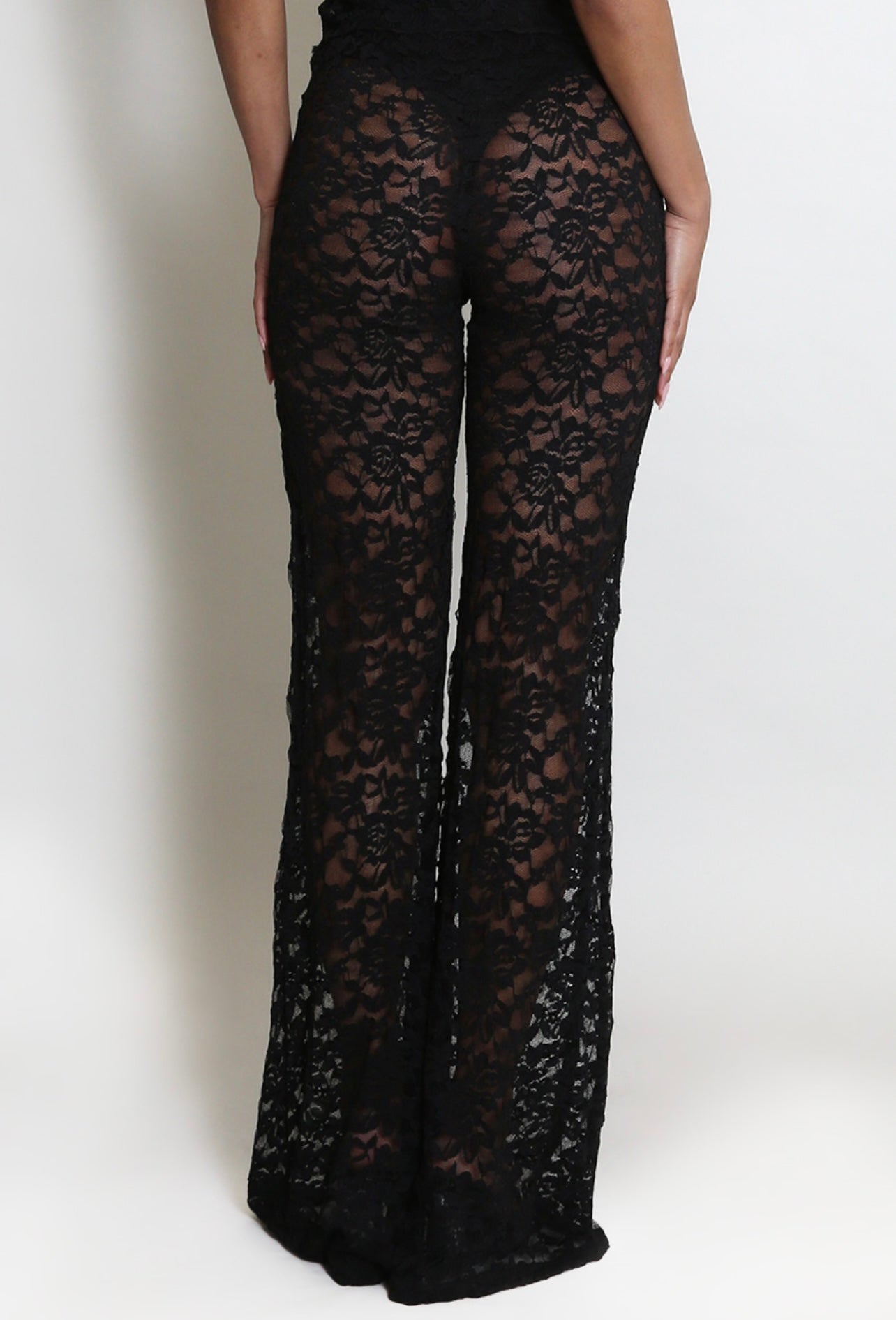 Black Sheer Floral Lace Trousers