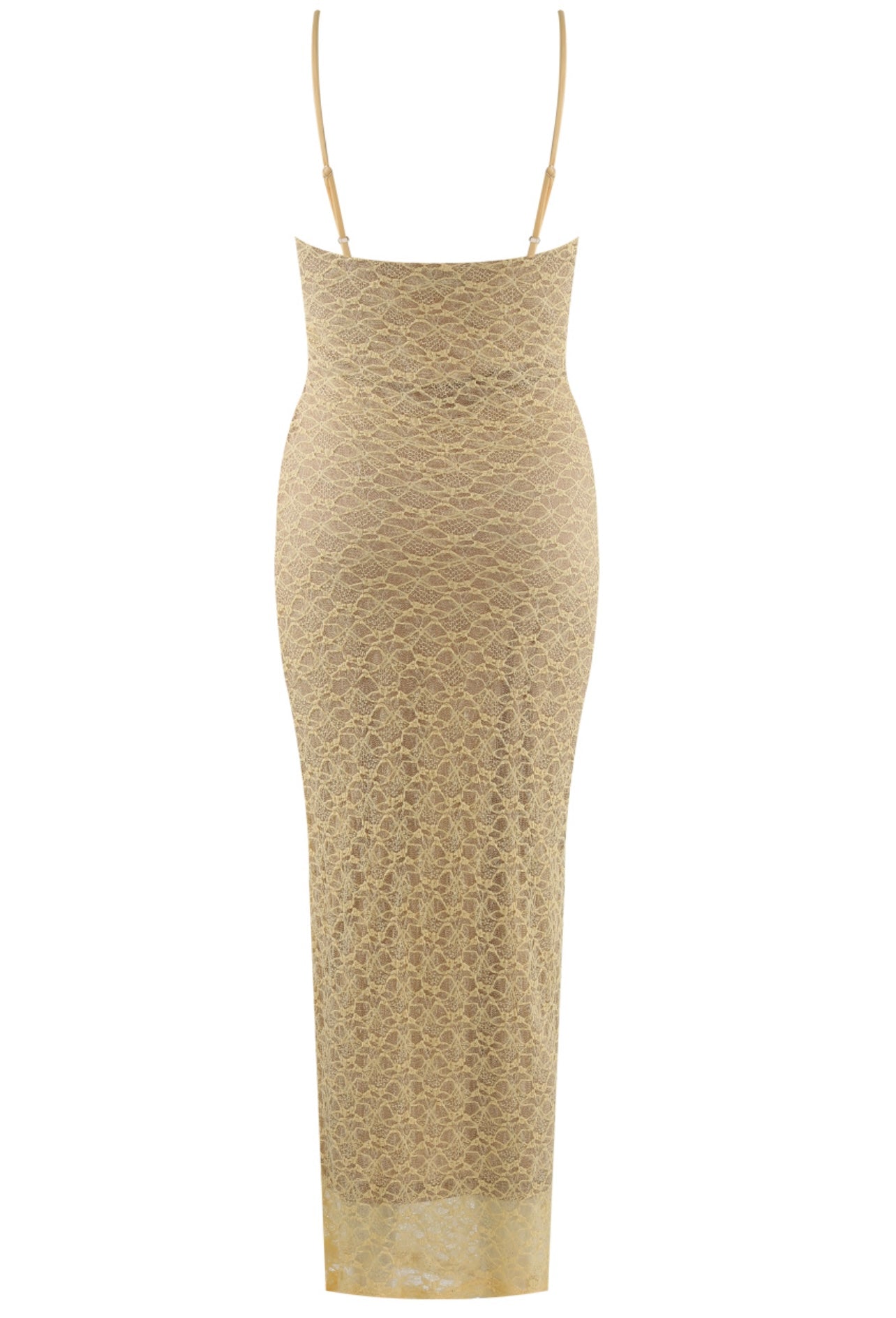 Lemon Lace Maxi Dress With Nude Lining