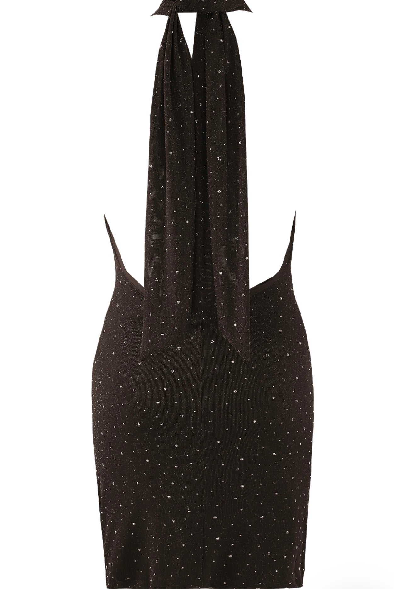 Brown Stud Embellished Halter Neck Mini Dress