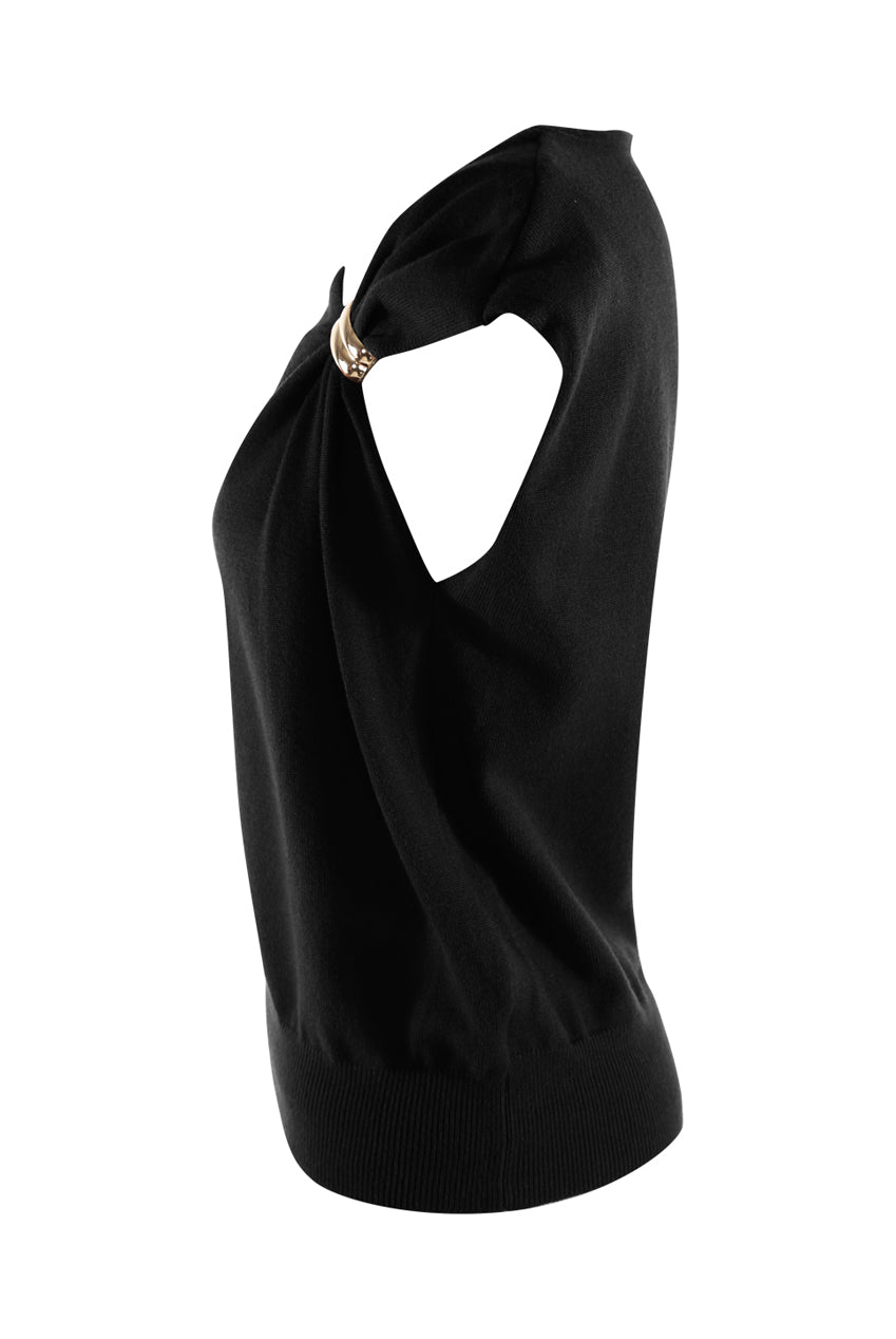 Black Fine Knit Cap Sleeve Top
