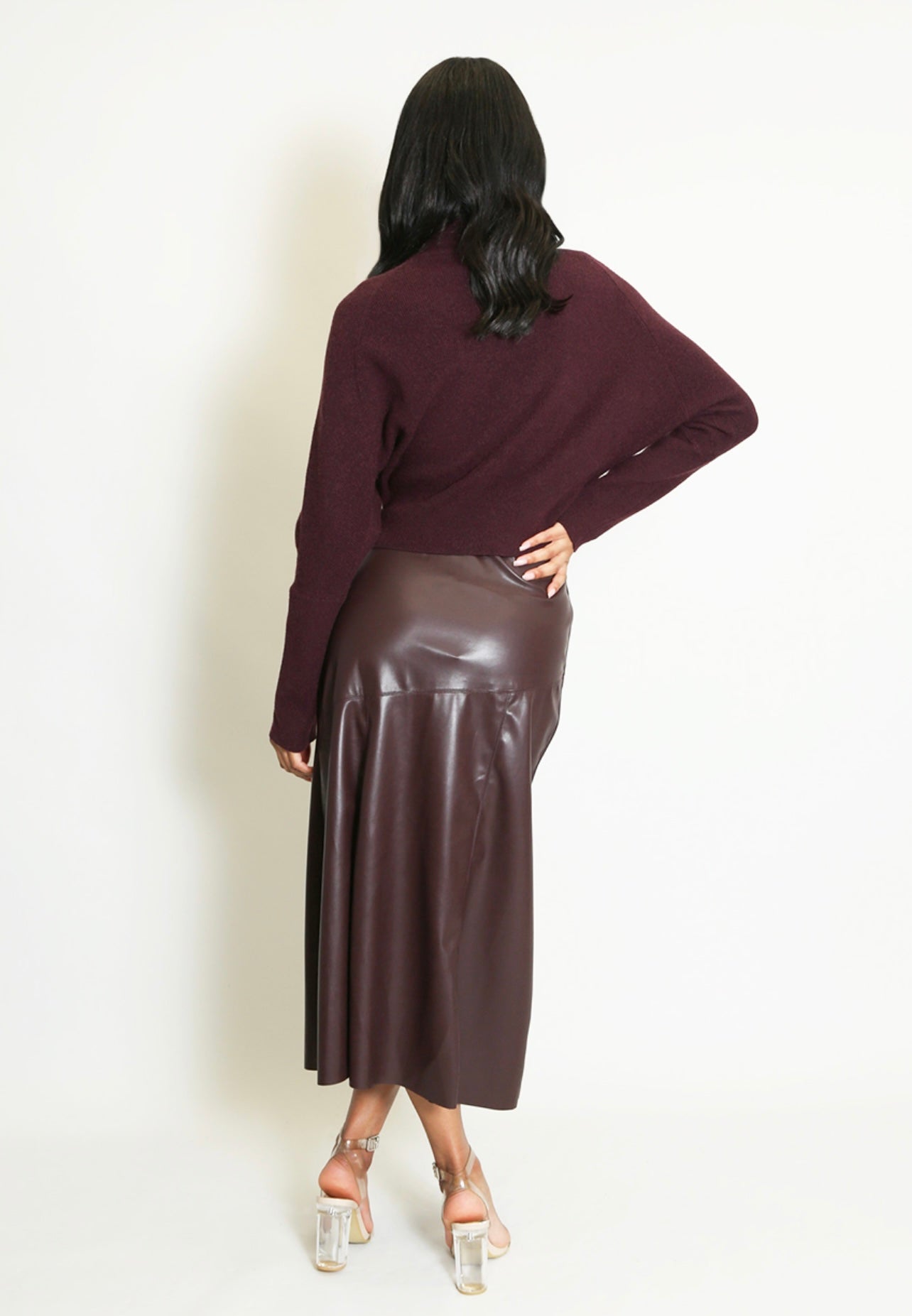 Brown Faux Leather A Line Skirt