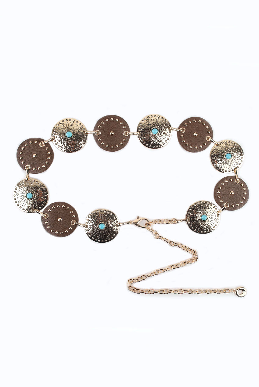 Brown Circular Studded Chain Belt