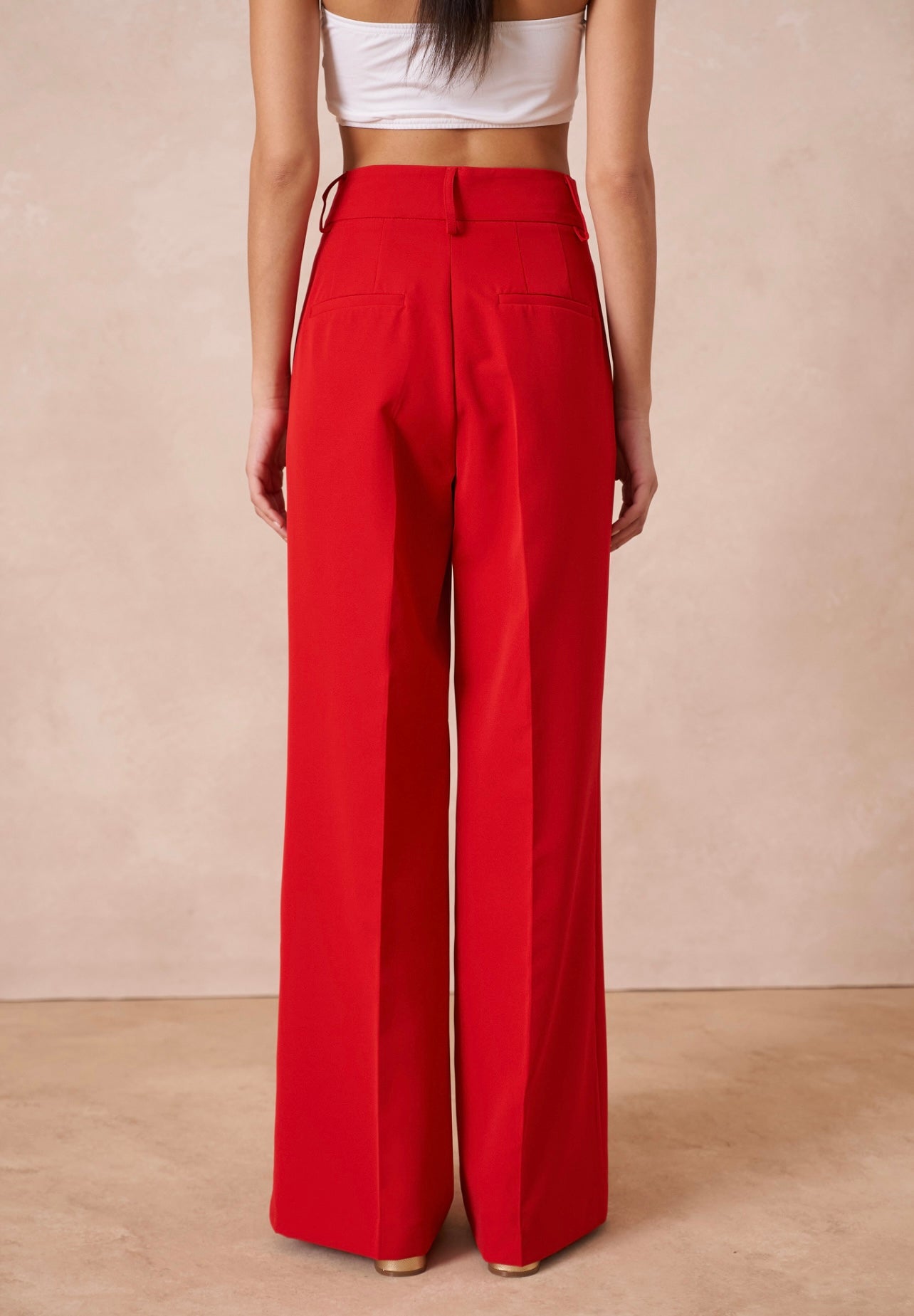 Red Tailored Wide Flare Trousers