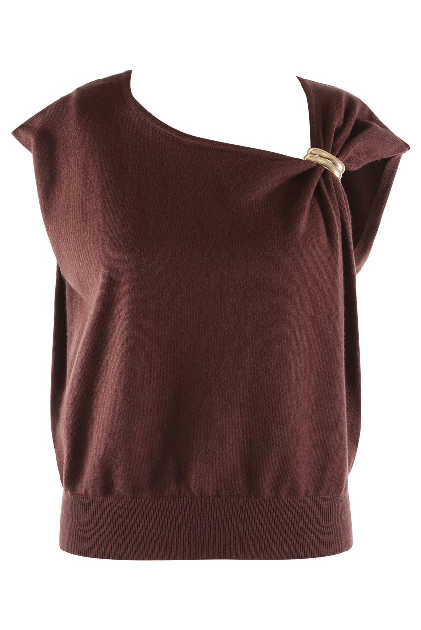 Brown Fine Knit Cap Sleeve Top