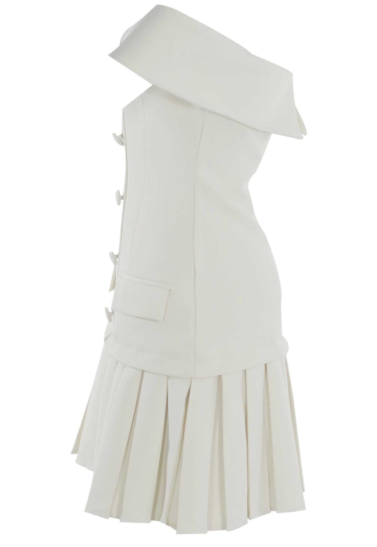 White Luxe Tailored Bardot Button Front Mini Dress