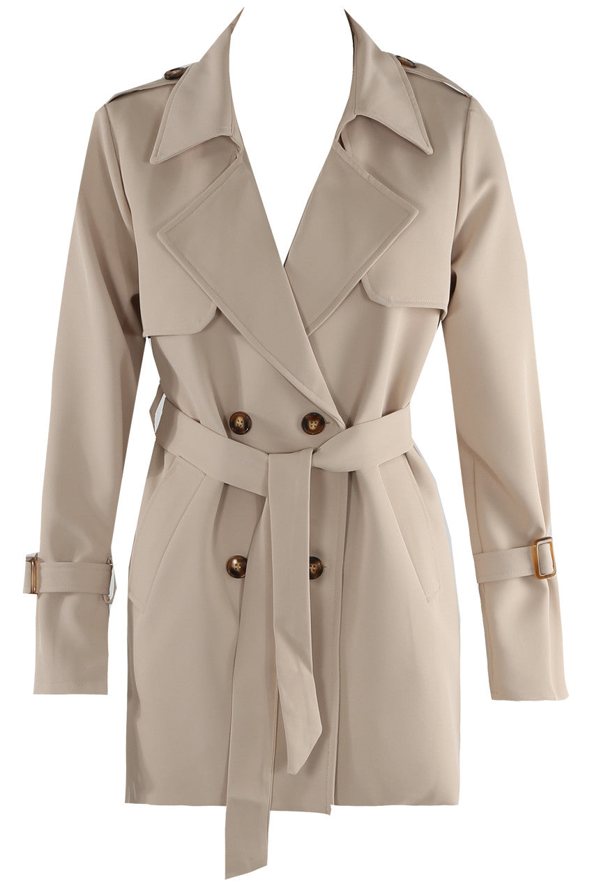 Beige Short Trench Coat with Belt