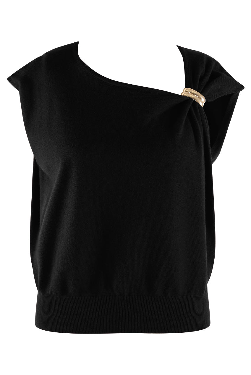 Black Fine Knit Cap Sleeve Top