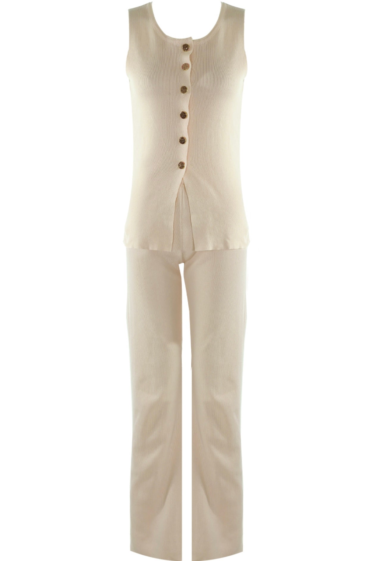 Beige Knit Waistcoat & Flare Trousers Set