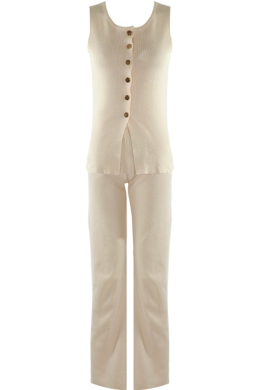 Beige Knit Waistcoat & Flare Trousers Set