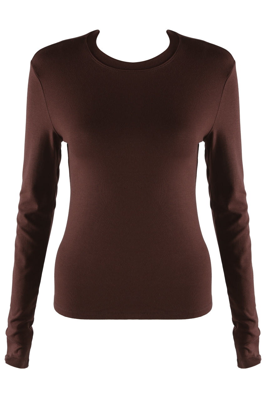Brown Long Sleeve Basic Top