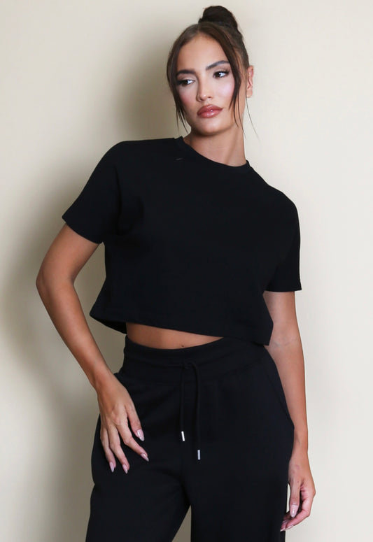 Black Boxy Relaxed Cropped T-Shirt