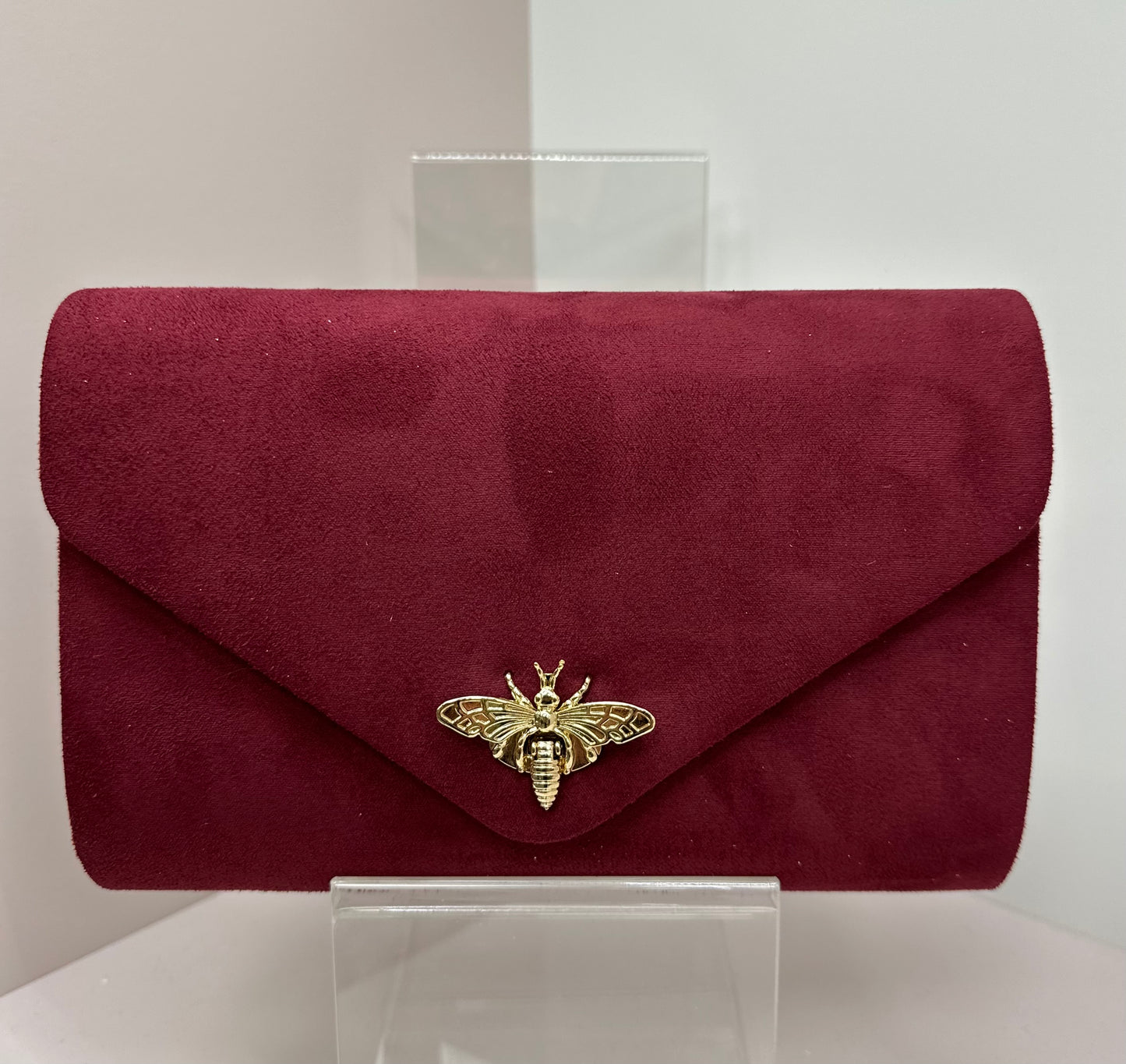 Burgundy Bee Suede Clutch