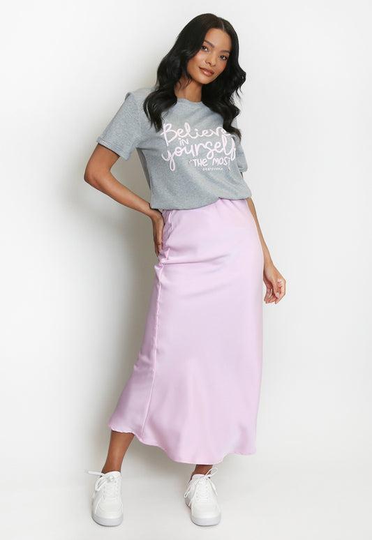 Pink Satin Bias Cut Flowing Maxi Skirt