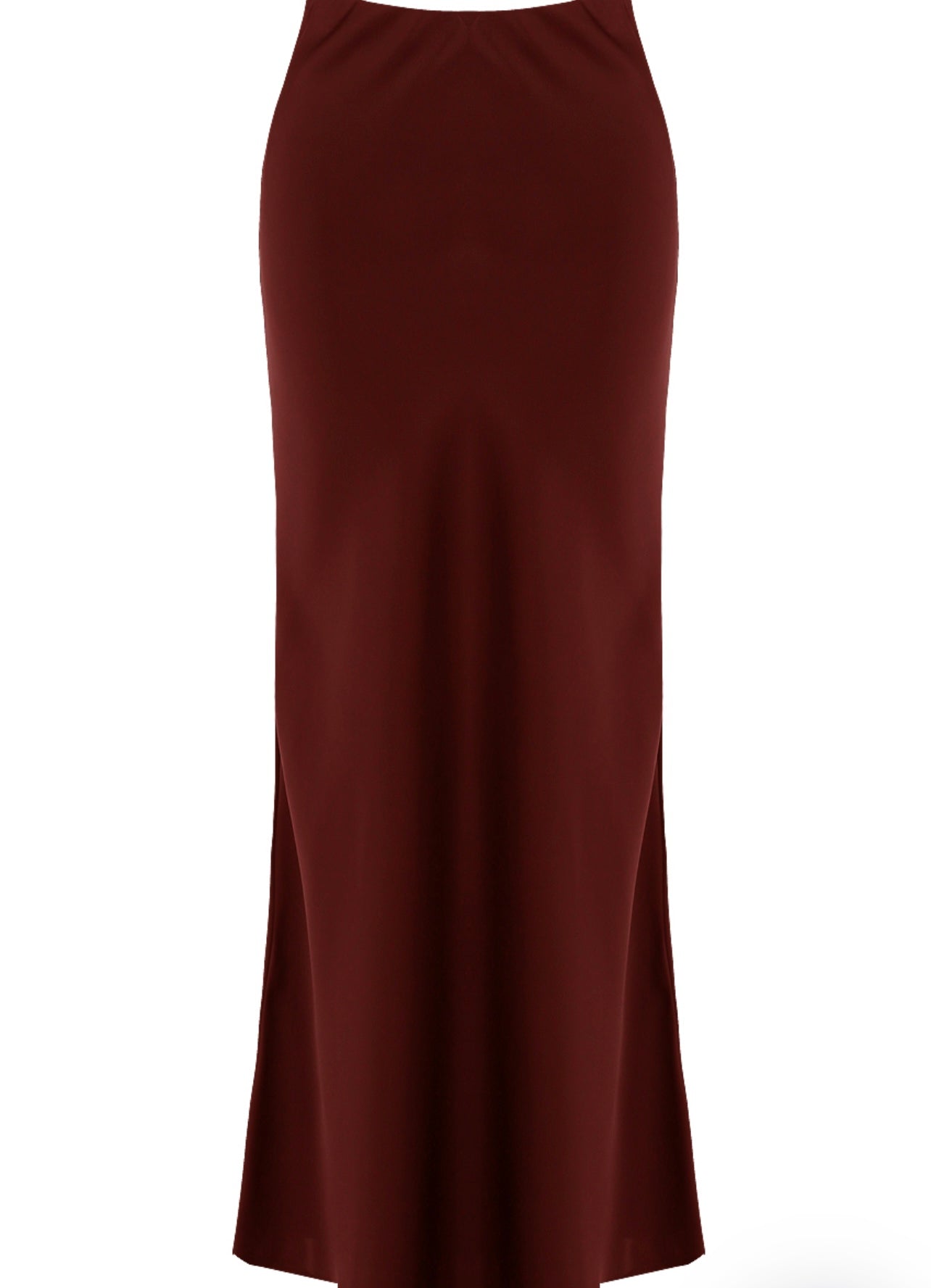 Wine Satin Bias Cut Flowing Maxi Skirt