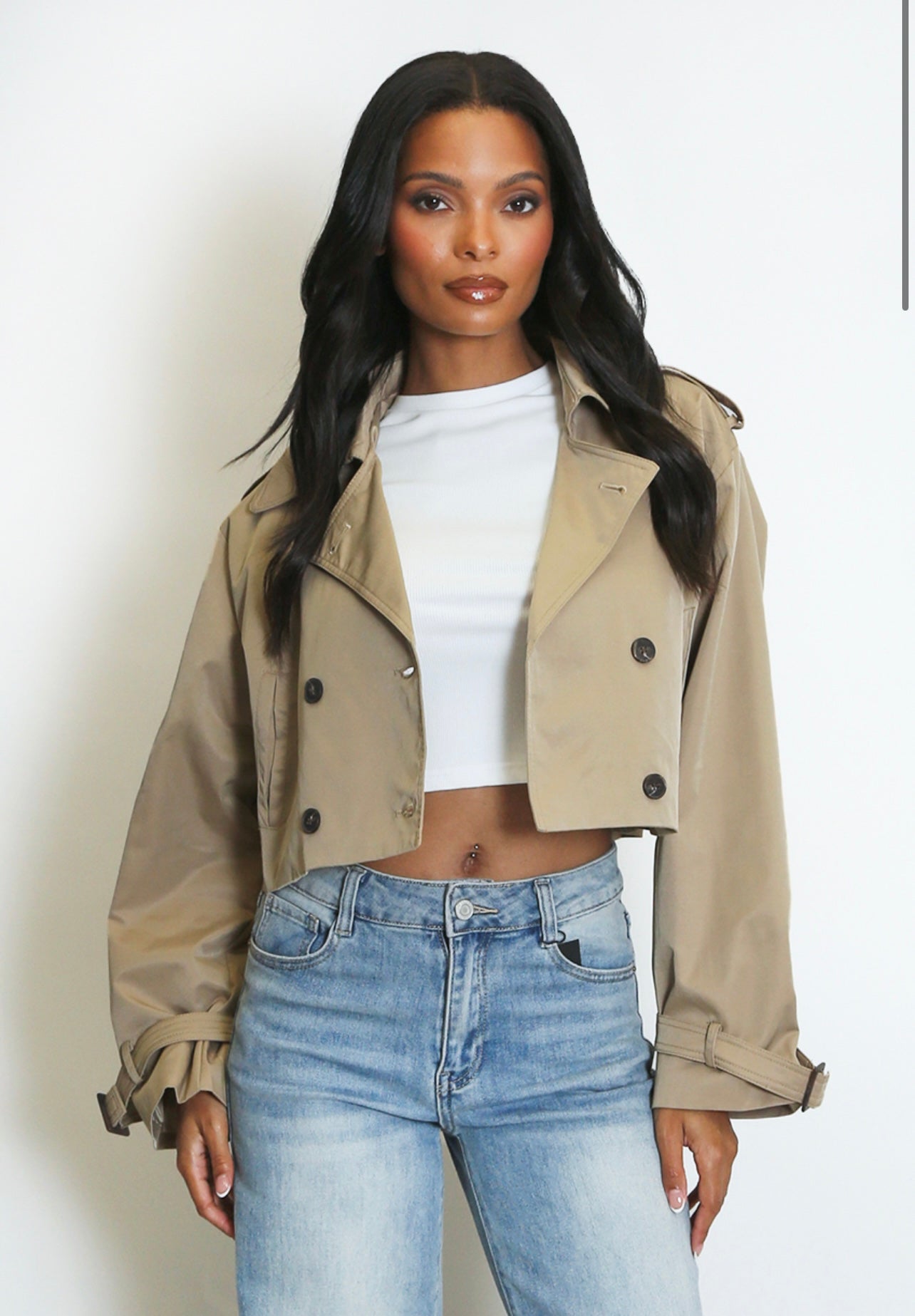 Taupe Short Boxy Trench Coat
