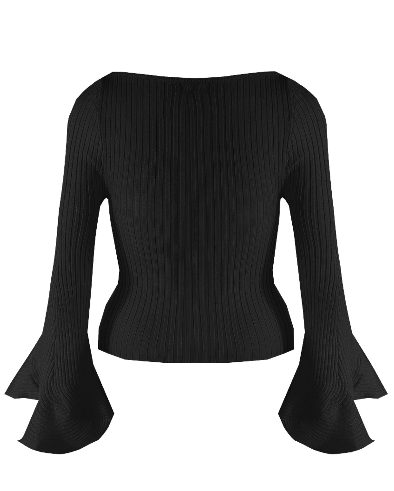 Black Slash Neck Flare Cuff Jumper