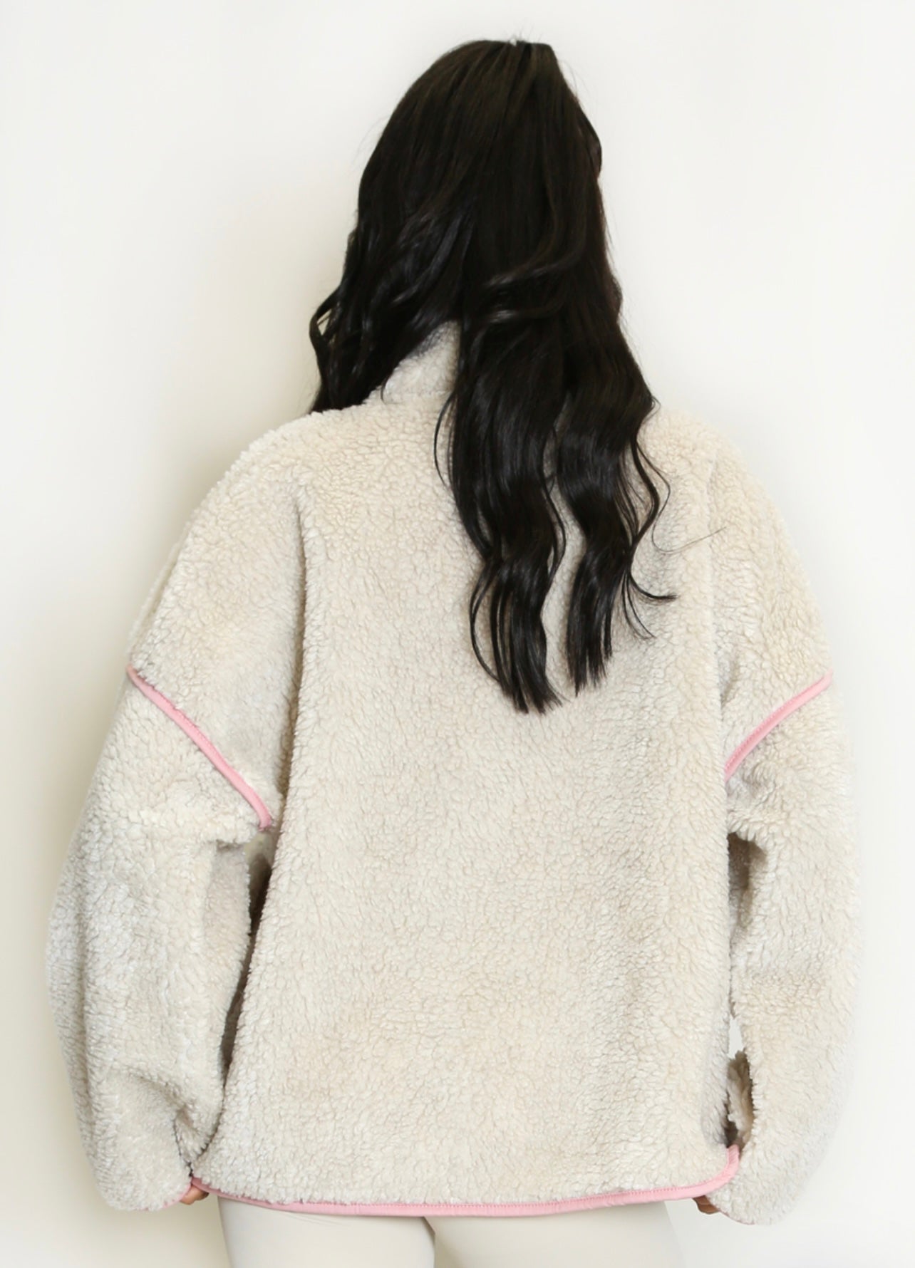Beige/Pink Pullover Fleece Sweatshirt
