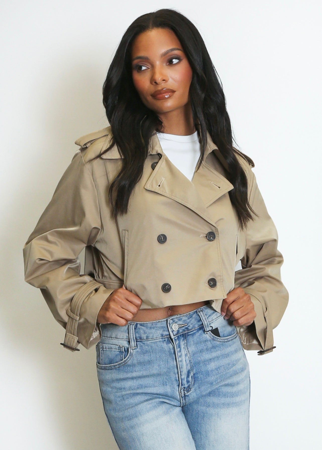 Taupe Short Boxy Trench Coat