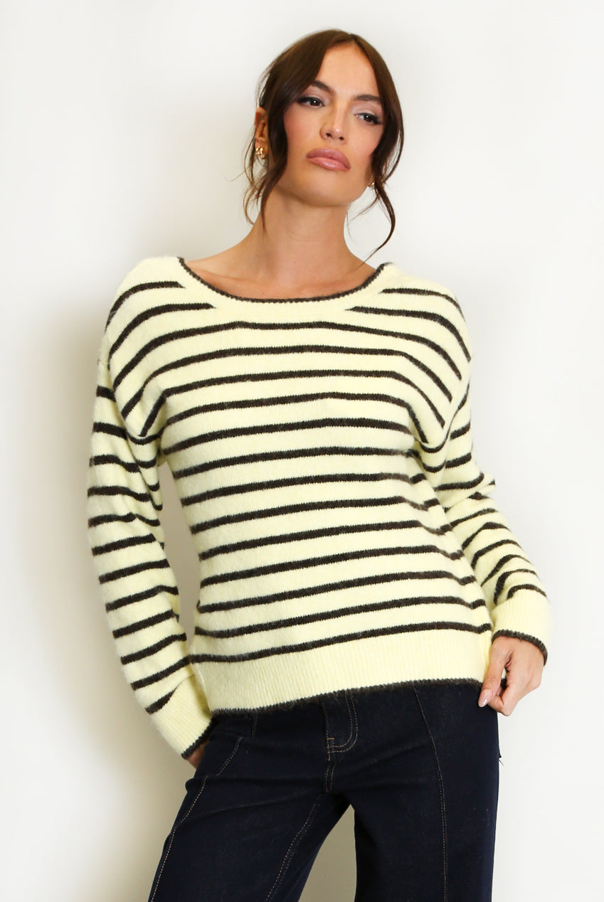 Yellow Bow Back Striped Jumper