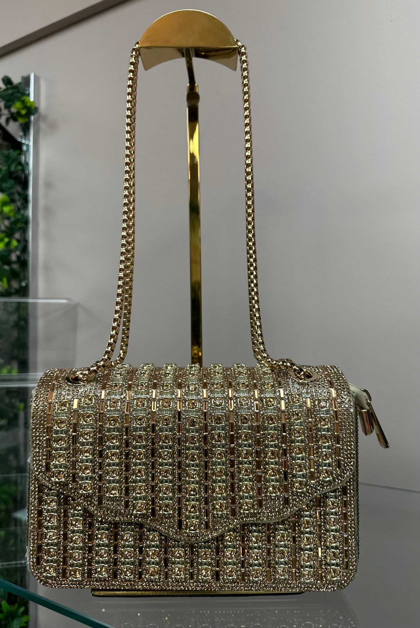 Luxe Gold Crystal Chain Bag