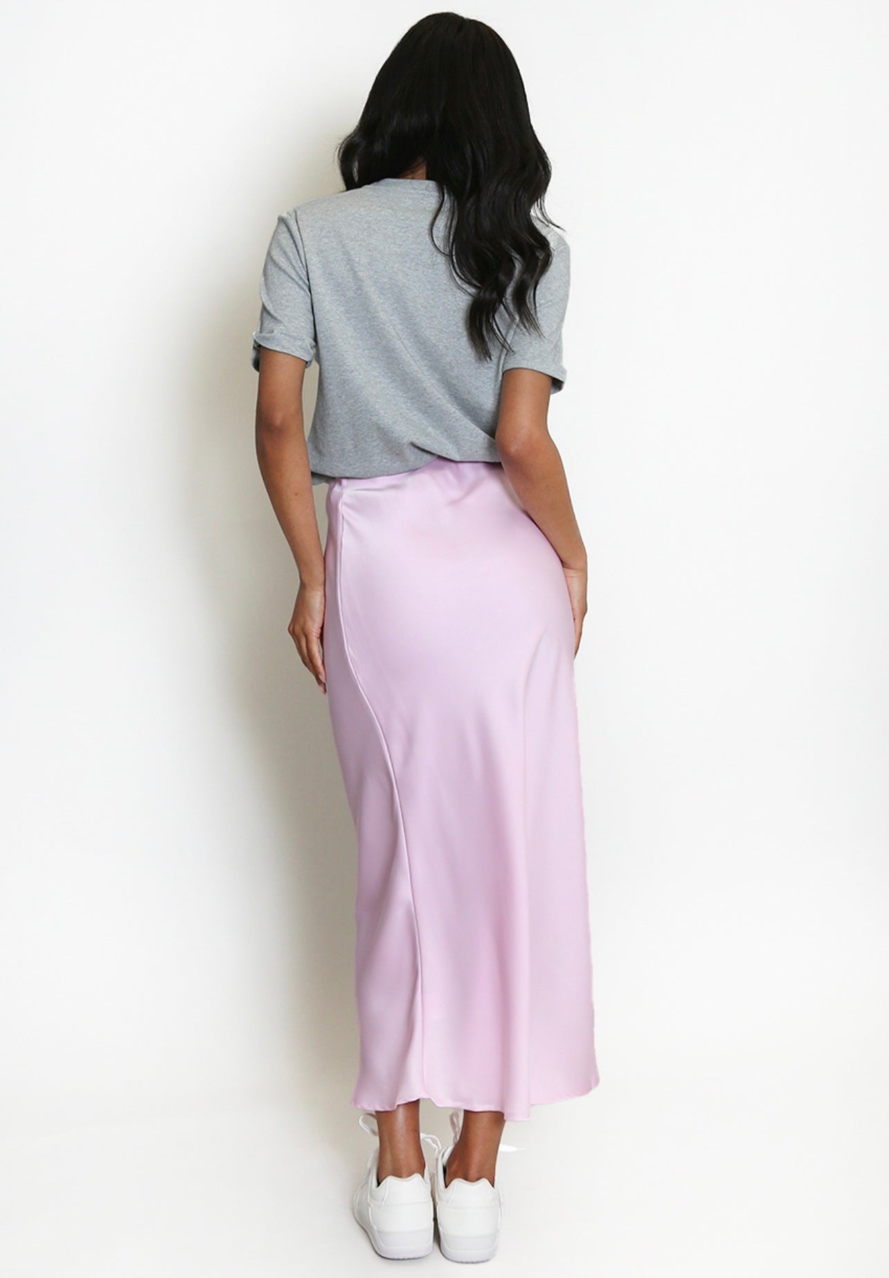Pink Satin Bias Cut Flowing Maxi Skirt