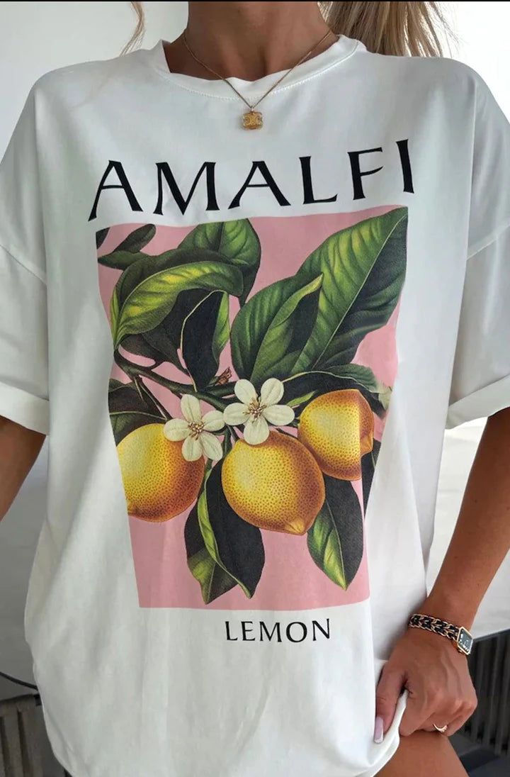 AMALFI' LEMON GRAPHIC PRINTED T-SHIRT TOP-IVORY