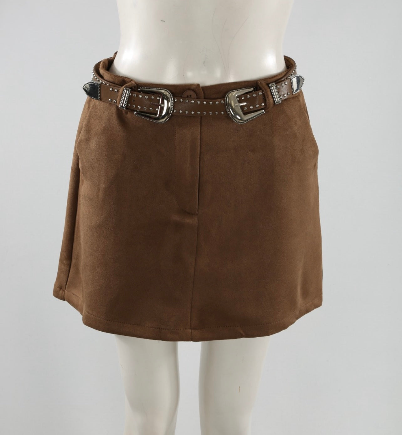 Brown Suede Belted Skirt