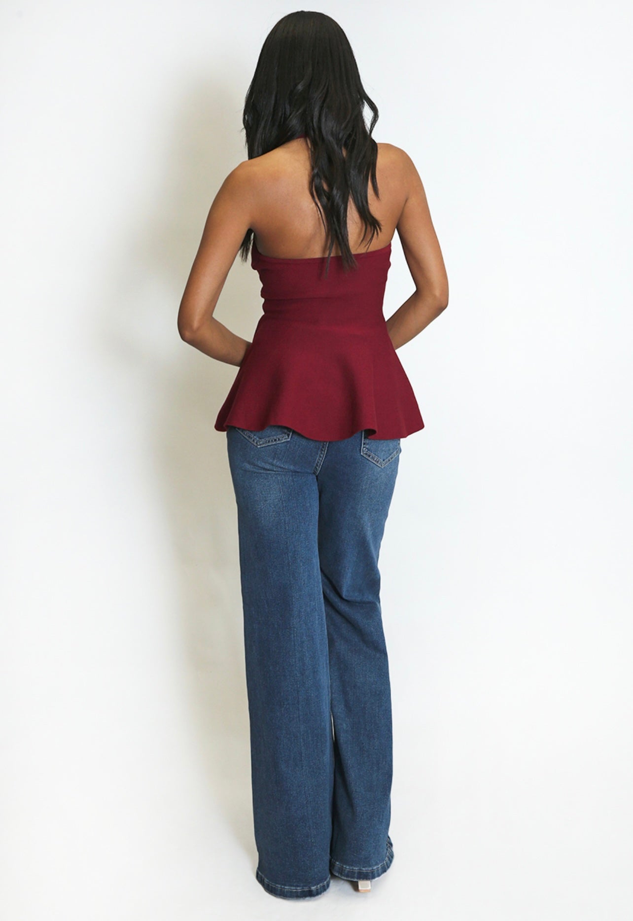 Wine Fine Knit Halter Neck Top
