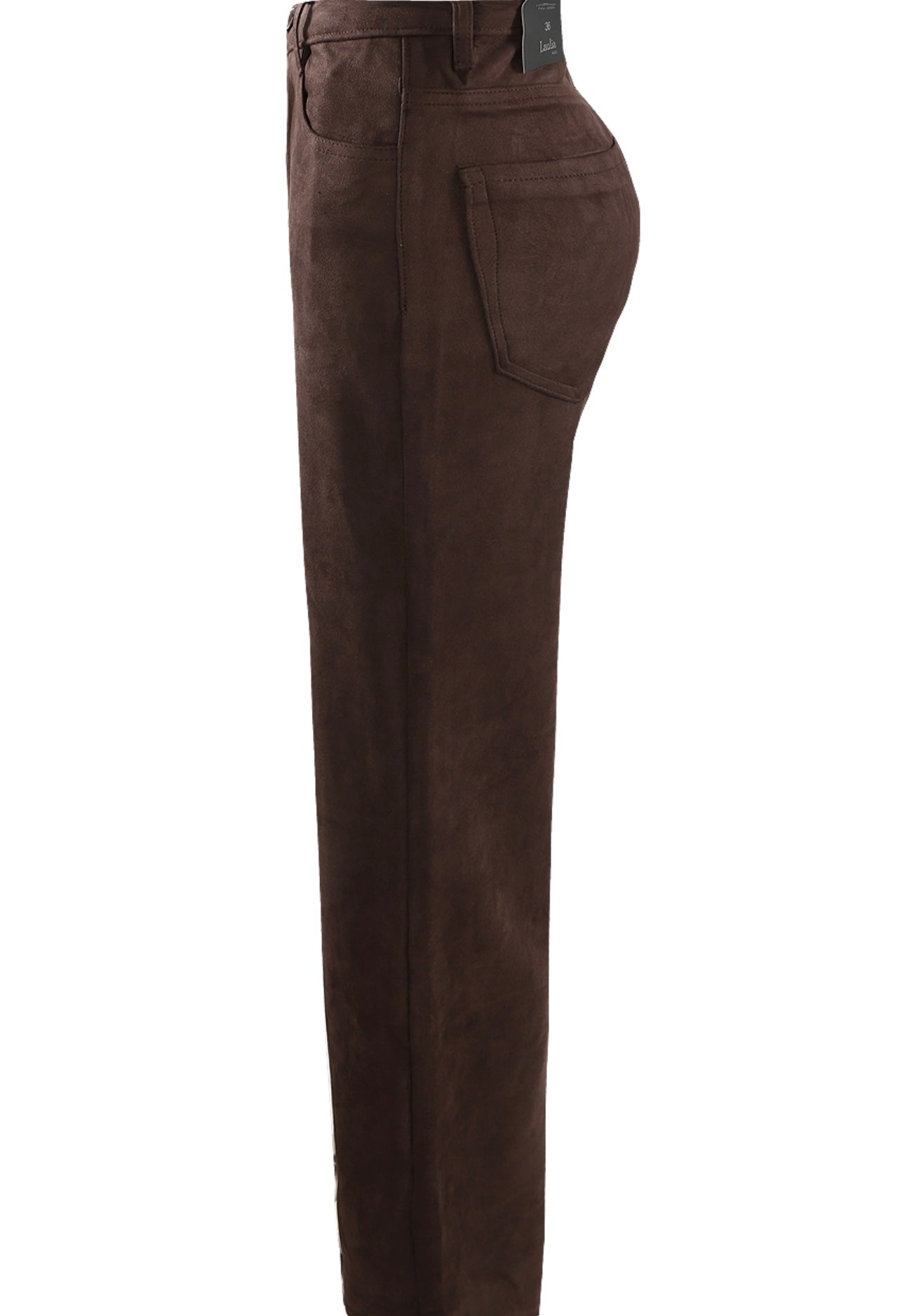 Brown Faux Suede Straight Leg Trousers