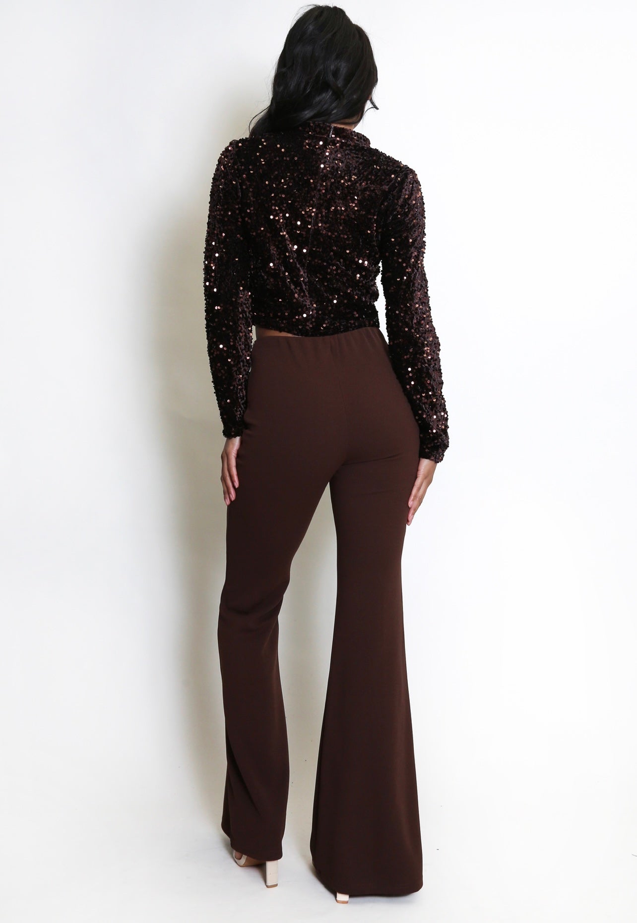 Brown Seam Front Flare Trouser