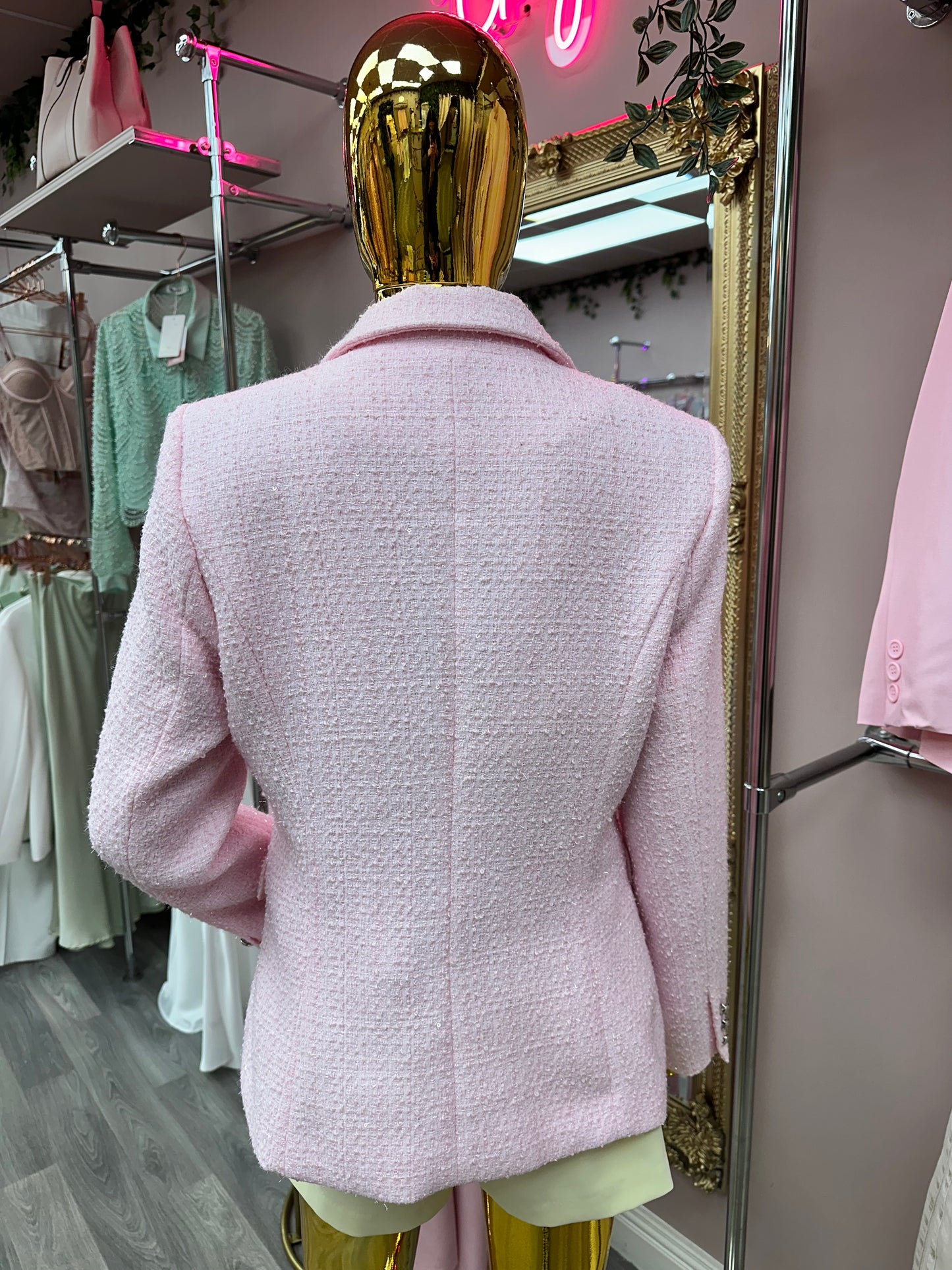 Blush Pink Tweed Button Blazer