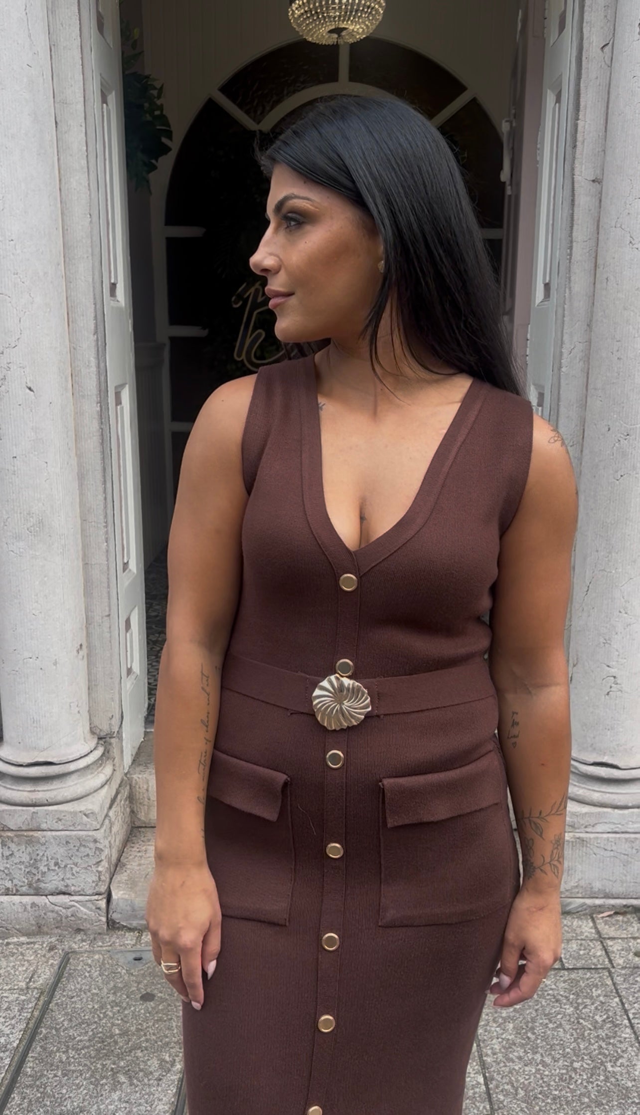 Brown Belt Midi Dress