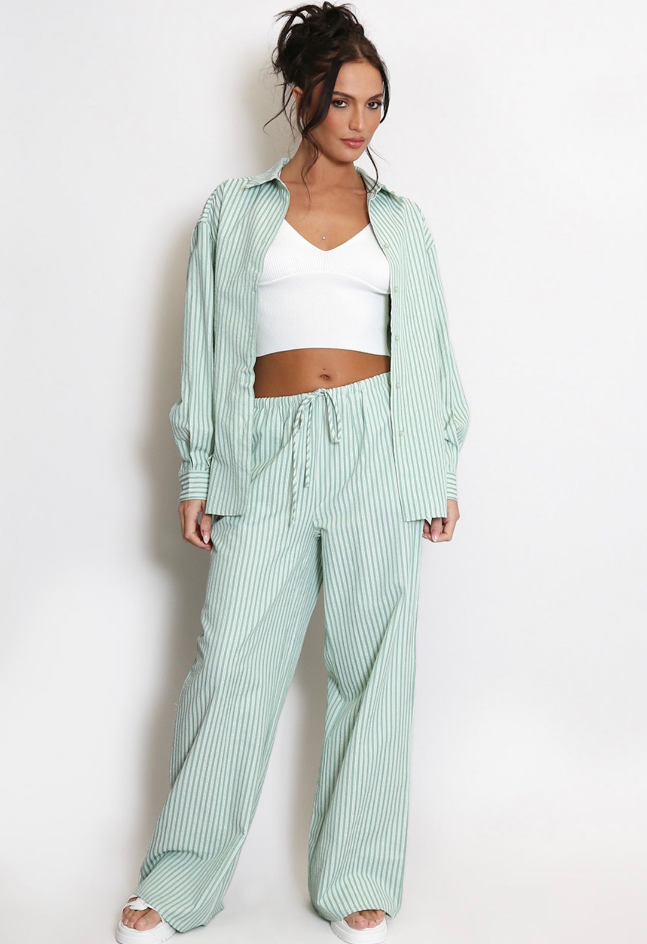 Green Cheesecloth Striped Blouse