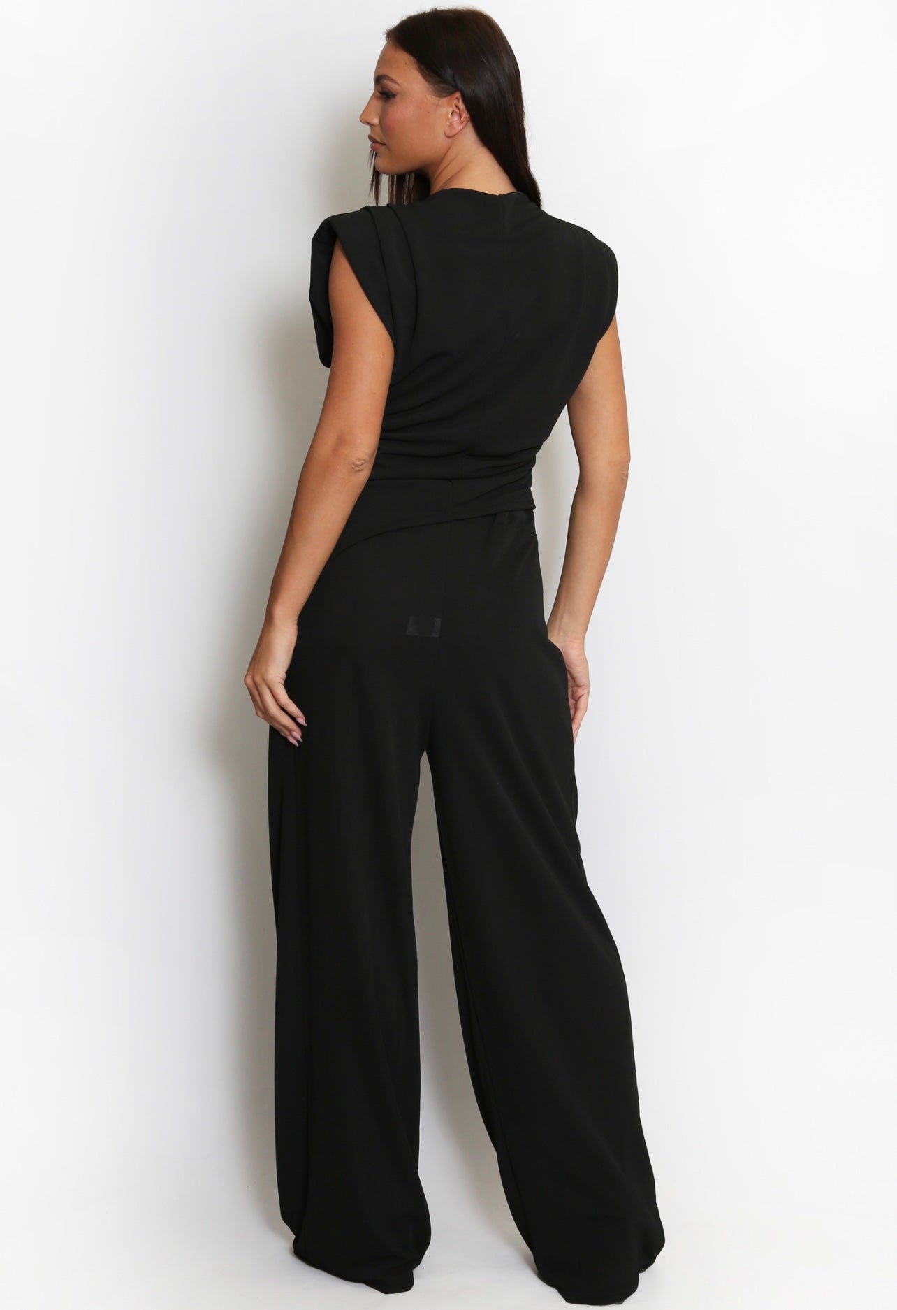 Black Asymmetric Hem Top And Wide Leg Trouser Co-Ord