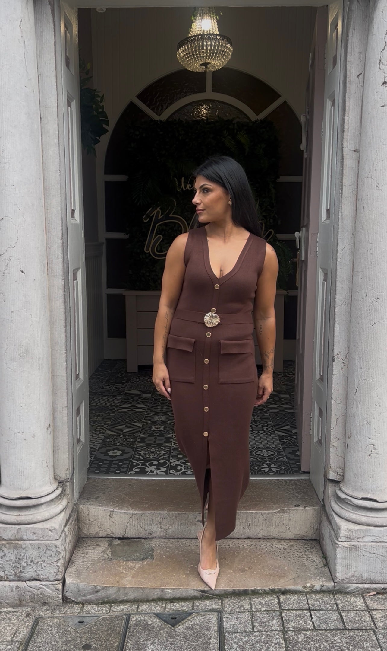 Brown Belt Midi Dress