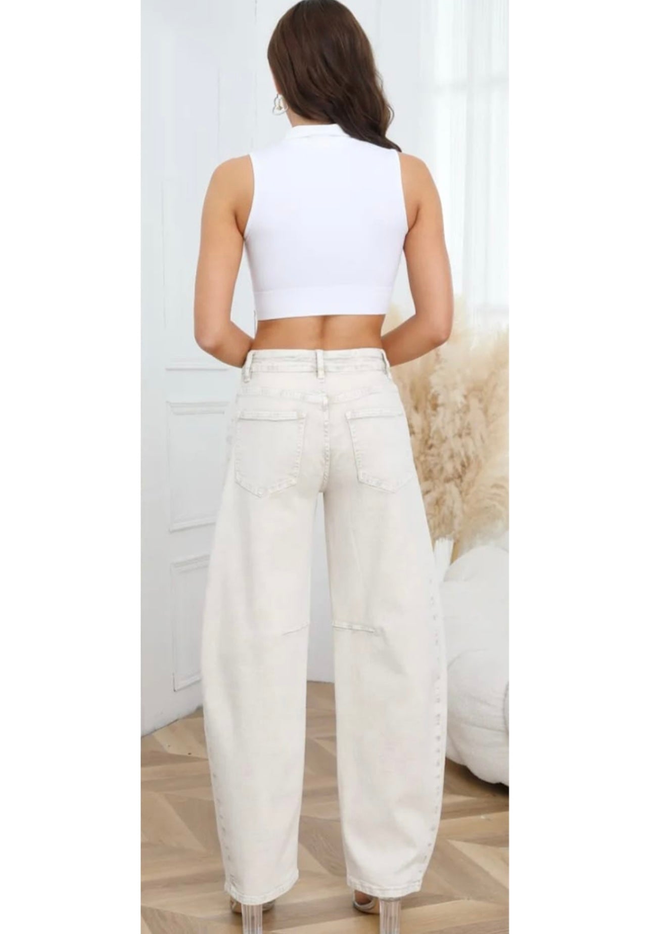 Beige Mid Rise Balloon Fit Denim Jeans