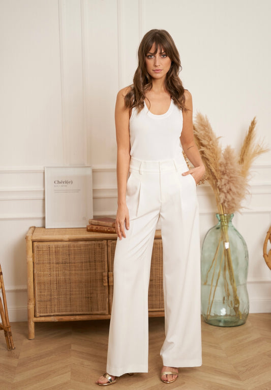 White Tailored Wide Flare Trousers