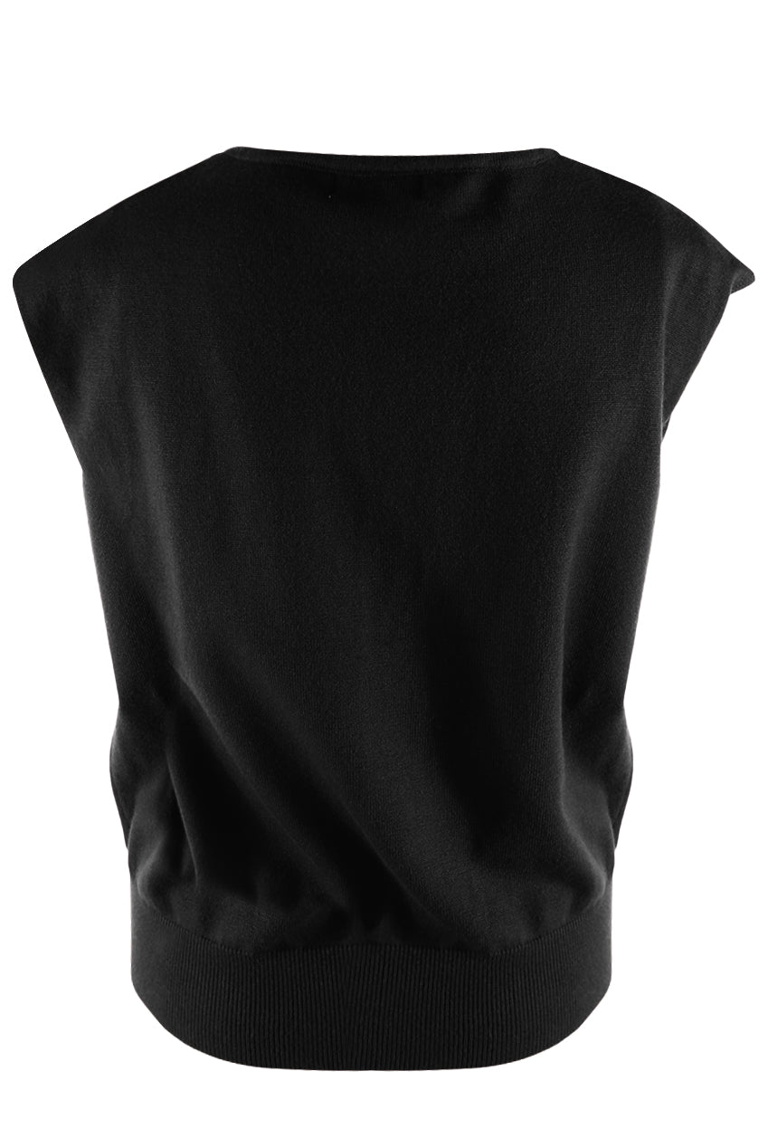 Black Fine Knit Cap Sleeve Top