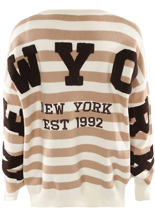 Taupe New York Embossed Striped Jumper