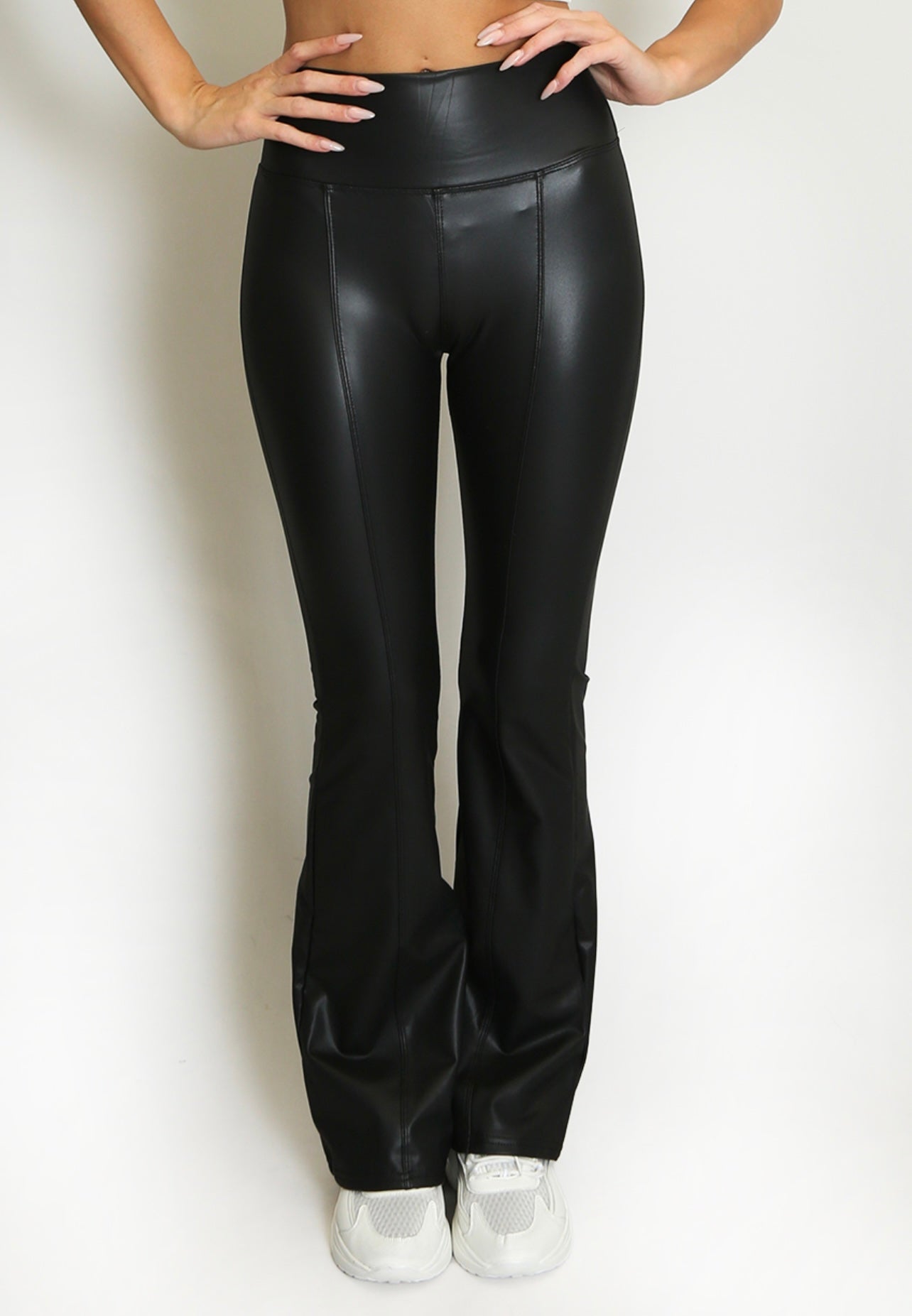 Black Wet Look Flare Trouser