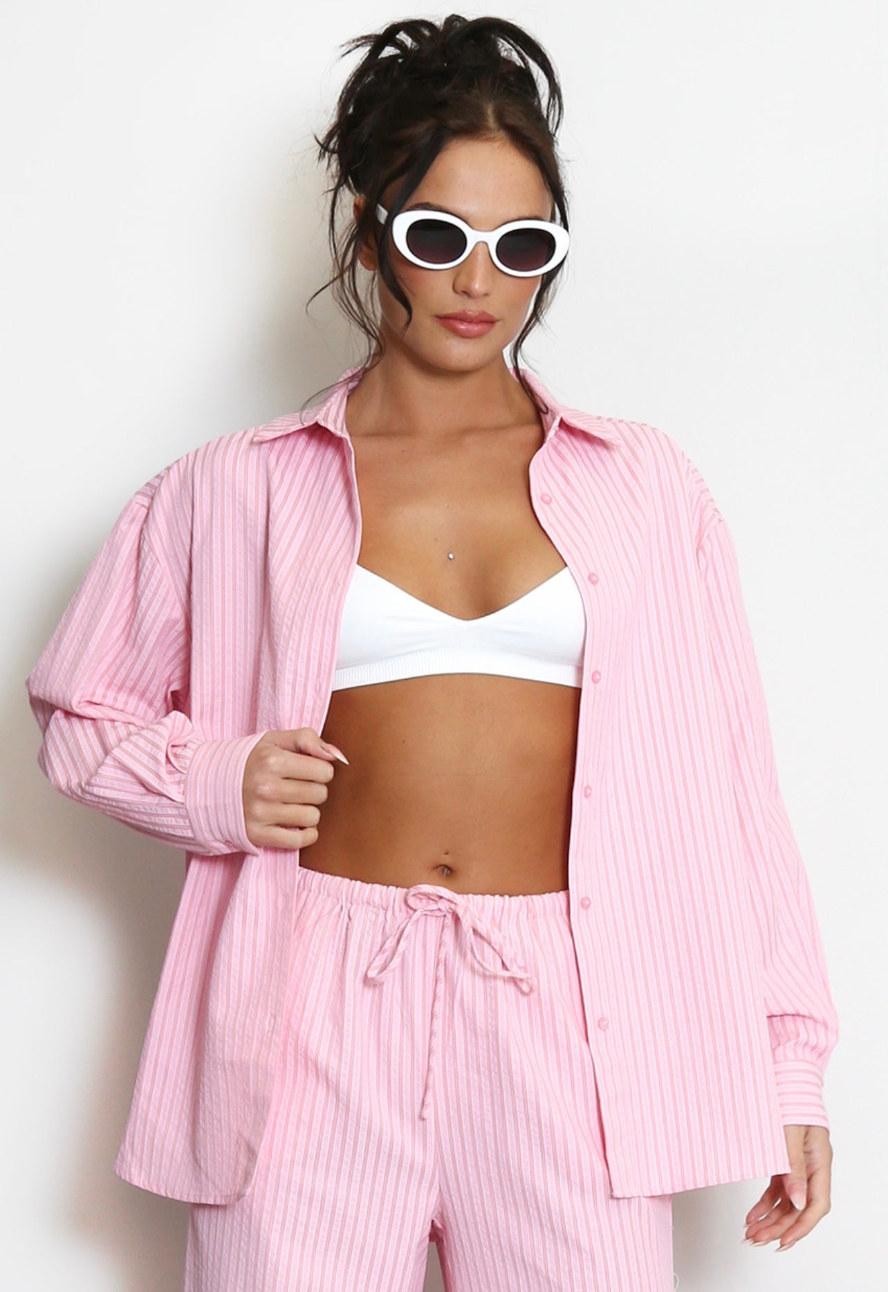 Pink Cheesecloth Striped Blouse
