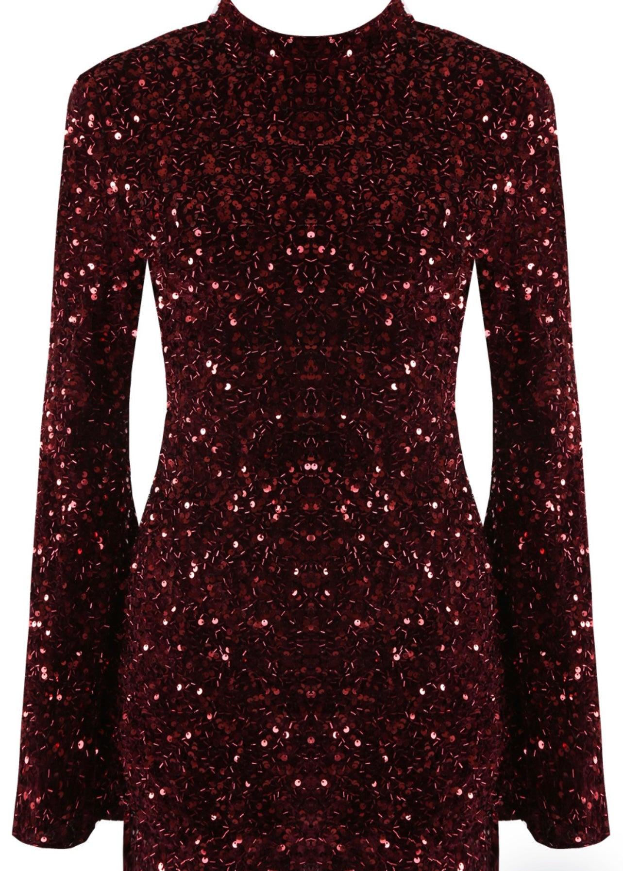 Wine Fluted Sleeve Sequin Mini Dress