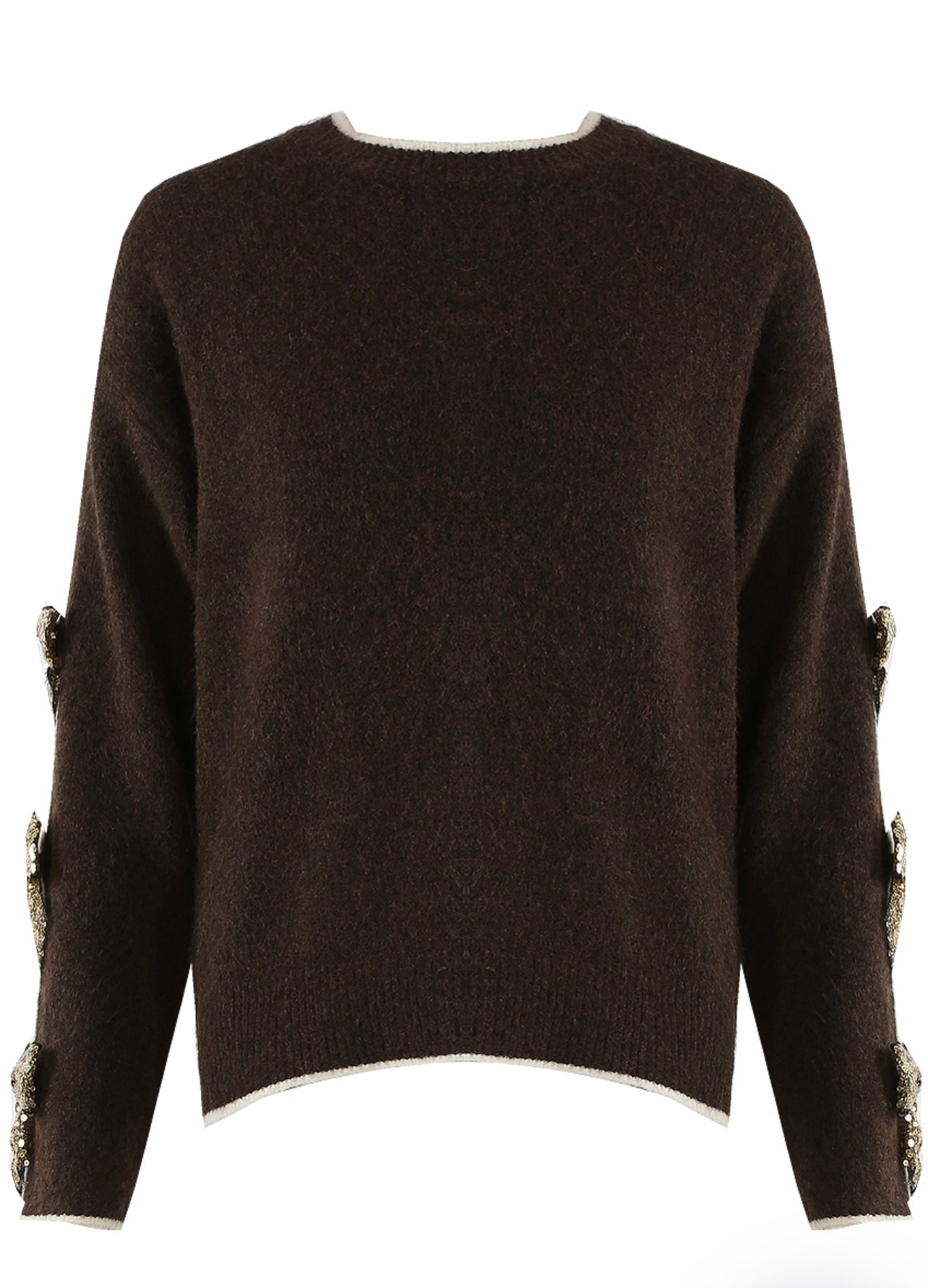 Brown Bow Sleeves Wool Blend Jumper