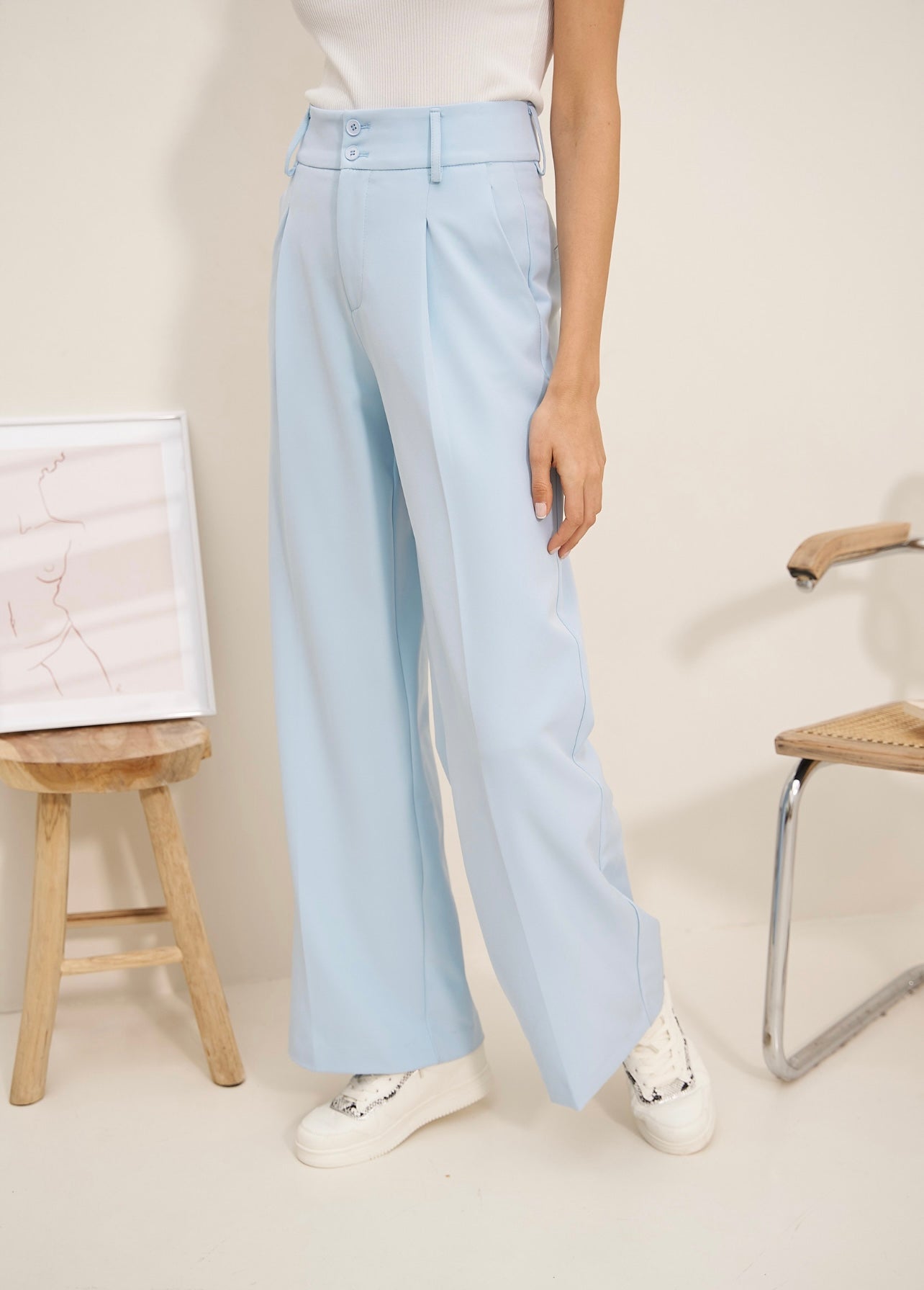 Blue Tailored Wide Flare Trousers