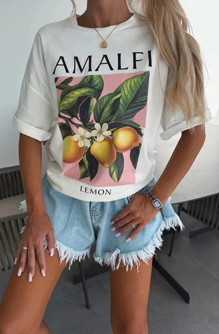 AMALFI' LEMON GRAPHIC PRINTED T-SHIRT TOP-IVORY