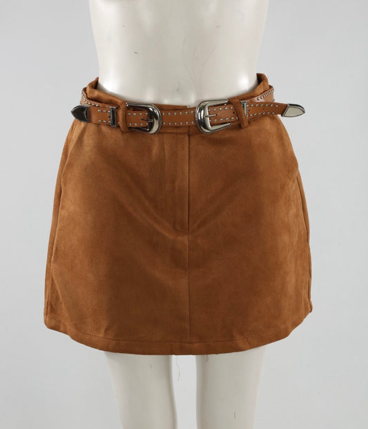 Camel Suede Belted Skort
