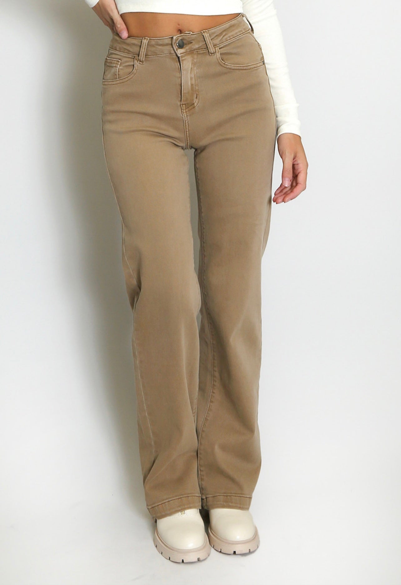 Taupe Four Way Stretch Straight Leg Jeans
