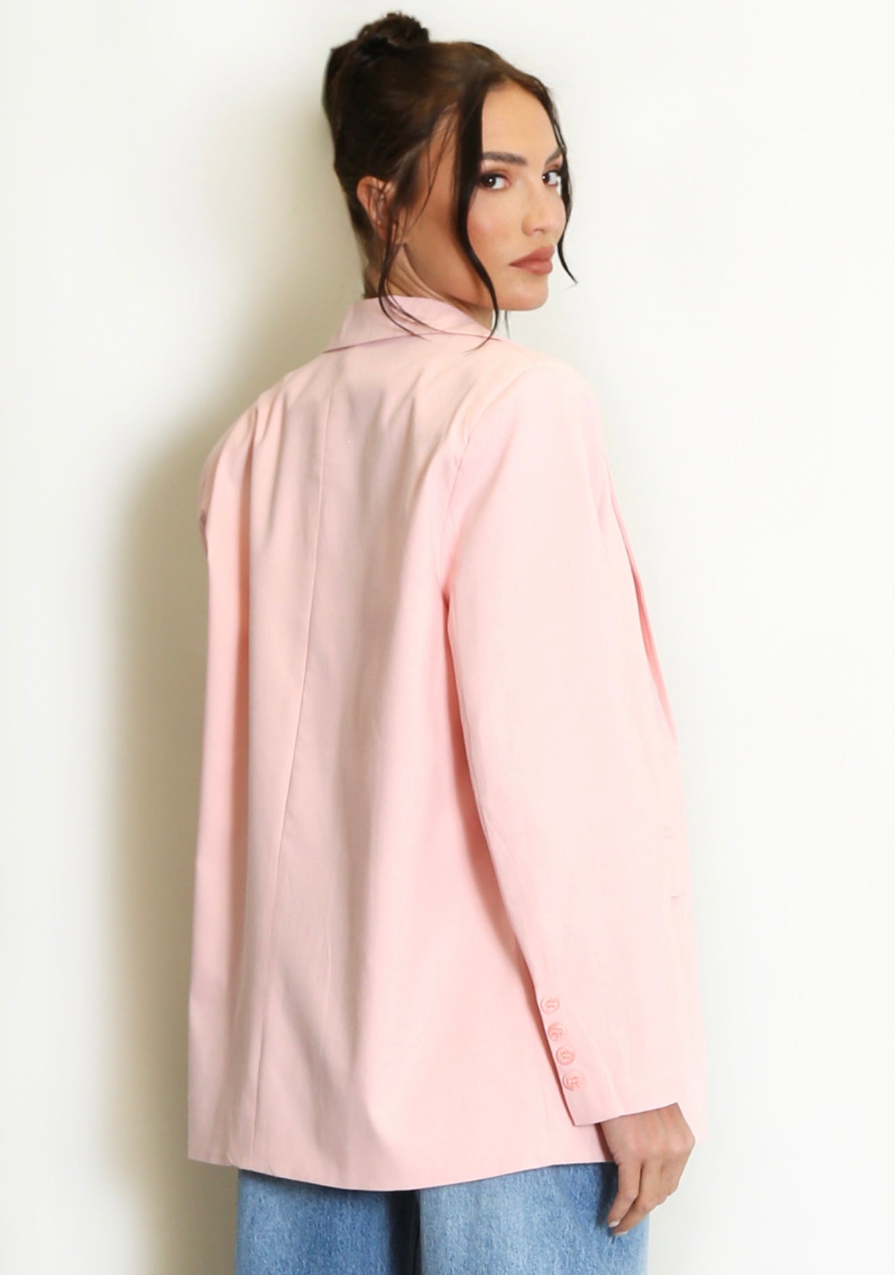 Pink One Button Cotton Blazer