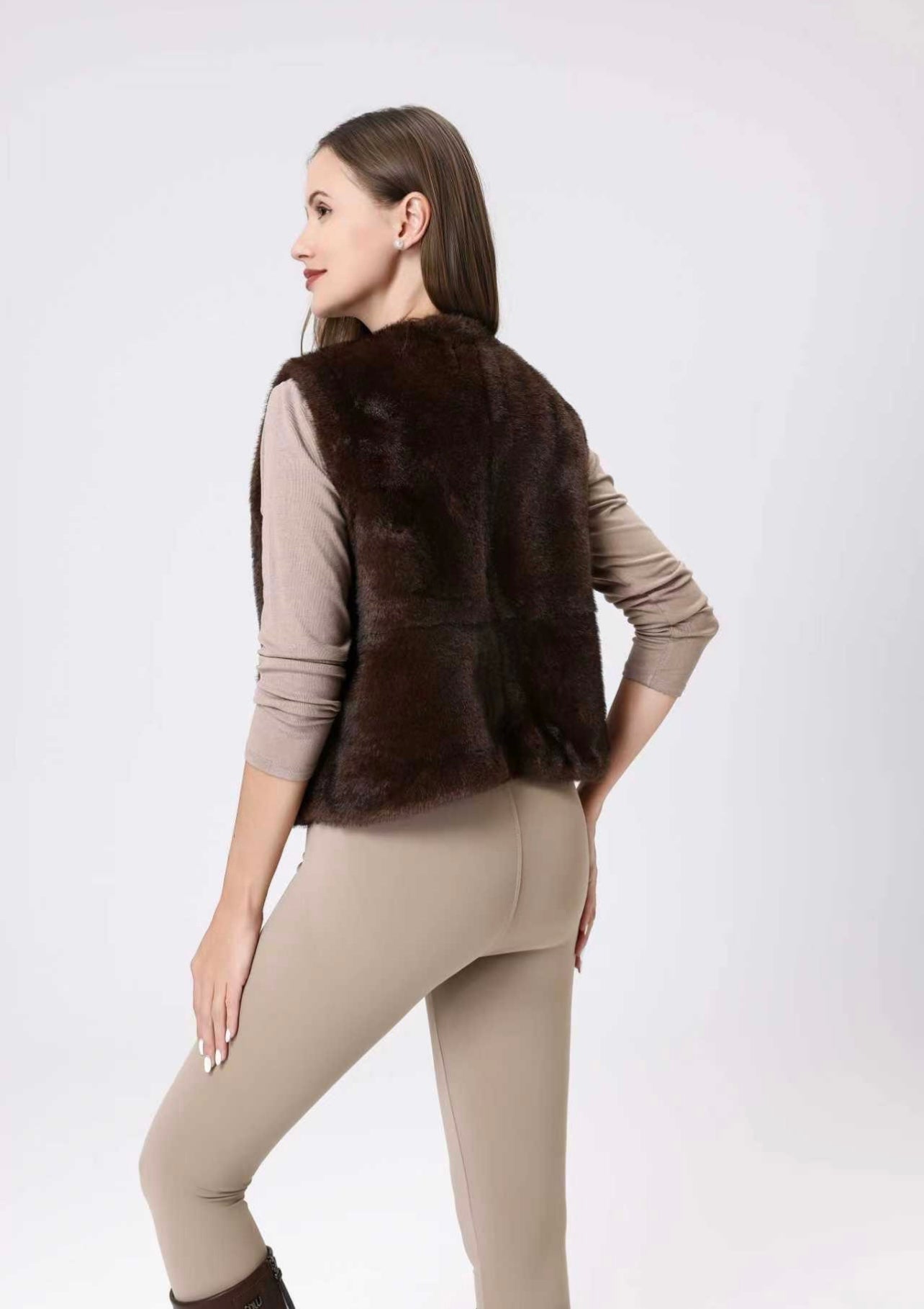 Brown Faux Fur Open Waistcoat