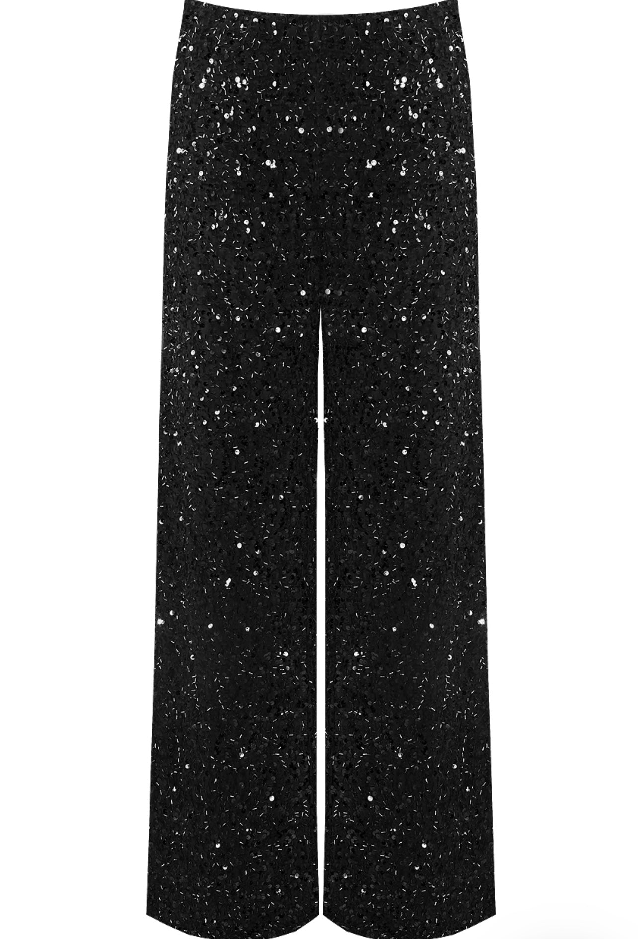 Black Sequin High Waisted Wide Leg Trouser